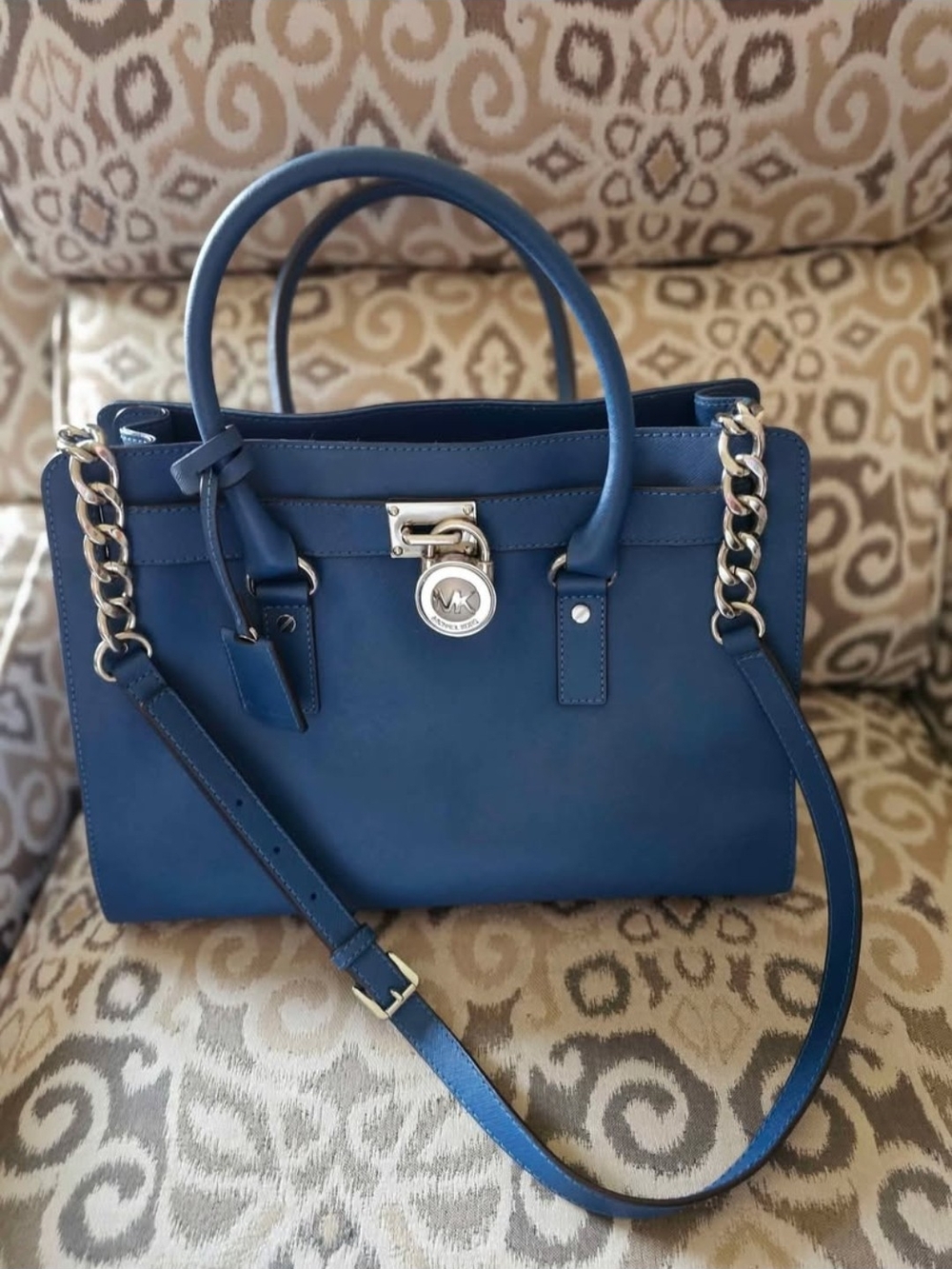 Michael Kors Blue Leather Satchel with Silver Hardware - Picture 8 of 14